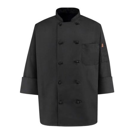 Chef Designs 10 Button-Front Chef Coat, Knot Buttons, Black, Spun Polyester, XL